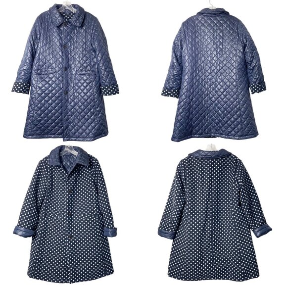 Kate Spade Wool Blend Reversible Quilted Coat Blue Polka Dot Women’s Size Large - Picture 2 of 7